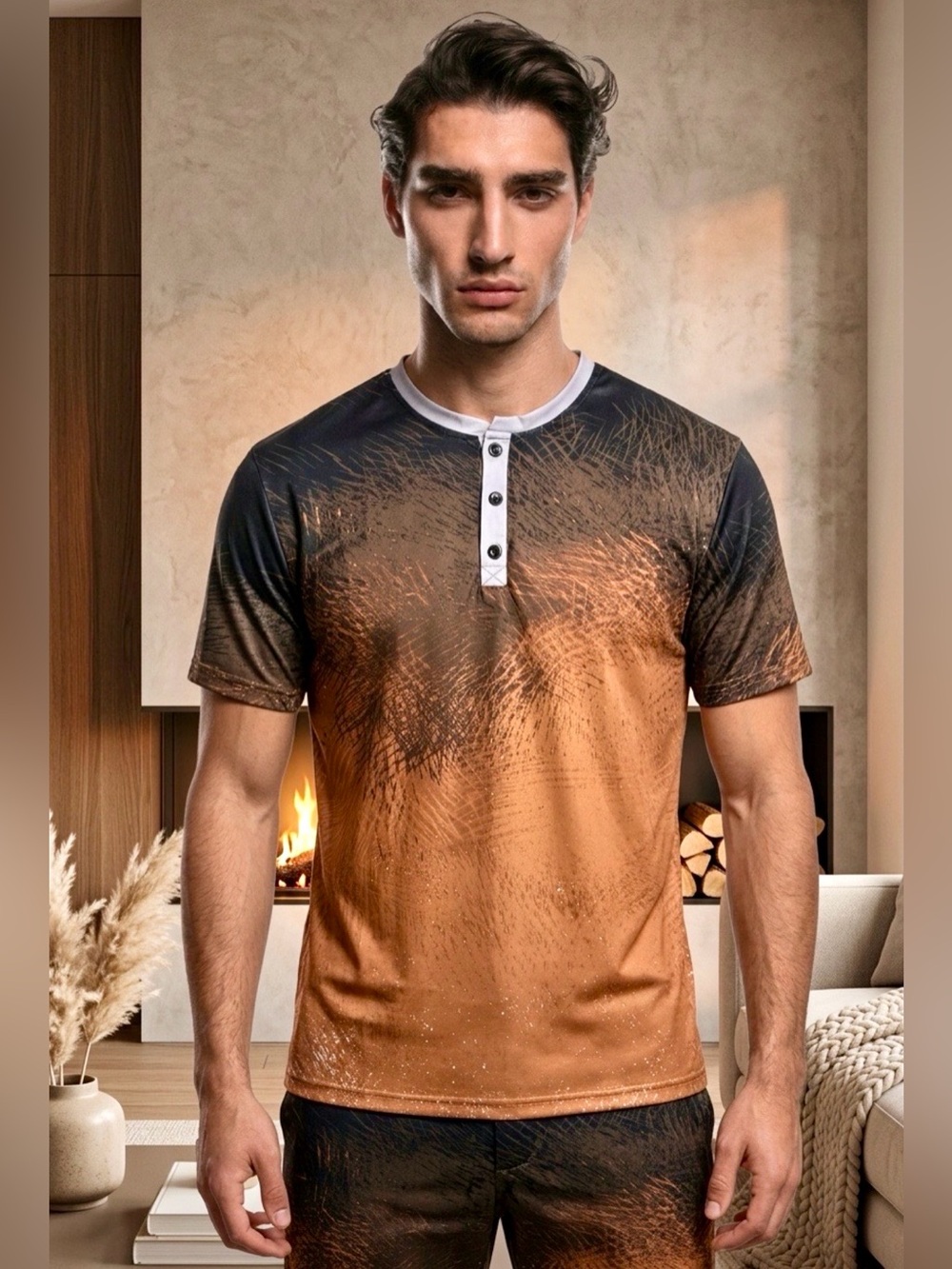 Nova Billiard Men’s Jersey Stylish Black and Brown Shirt w/Abstract Design M
